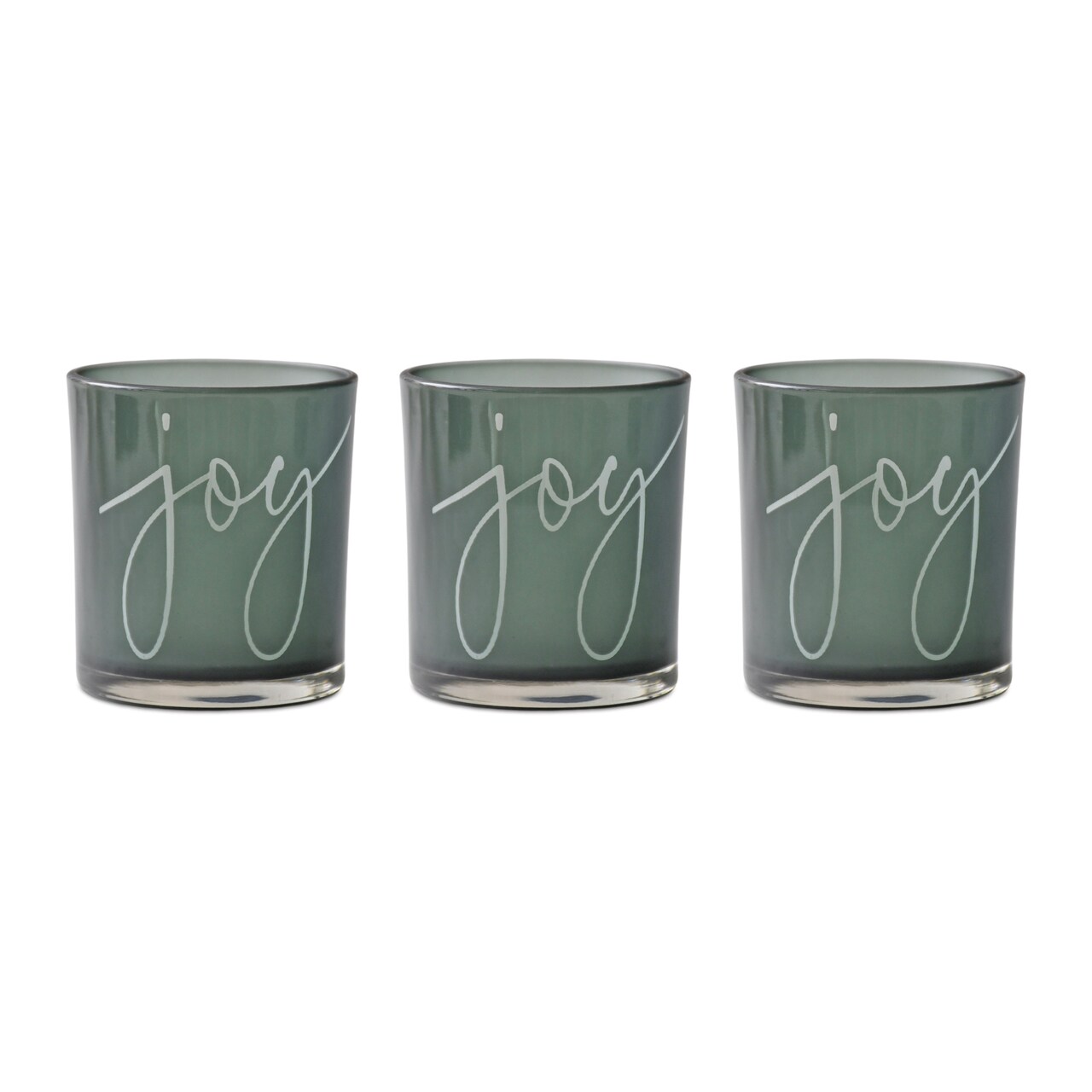 Melrose "Joy" Glass Votive Christmas Candle Holders - 3" - Set of 3